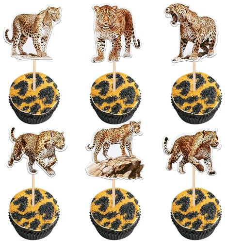 36 Stück Leopard Cupcake Toppers Wildes Tier Tortendeko Leopard Kuchen Deko für Wildes Tier Thema Baby Dusche Kinder Geburtstag Party Kuchen Dekorationen