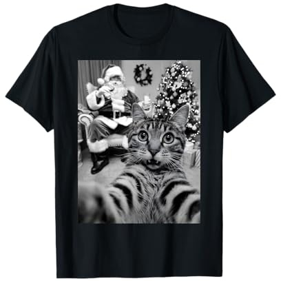 Noël Arbre Père Noël Selfie Drôle De Chat T-Shirt