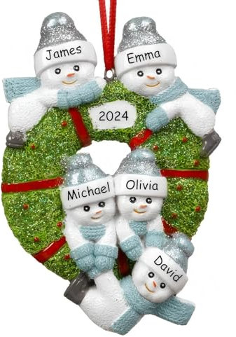 iDIY Personalisierte Weihnachtskugeln – Weihnachtsschmuck für Familien – Individuell Gravierte Namen & Jahr – Handgefertigter Personalisierter Christbaumschmuck - Familie mit 5 Personen