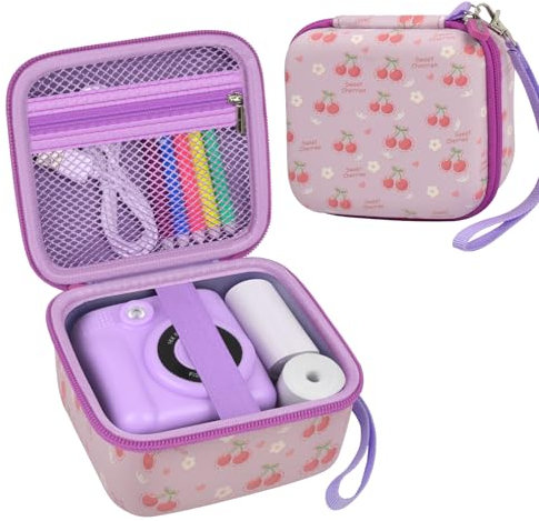 Camera Case Compatible with Hangrui Instant for Gofunly for YKSLEMON for GREENKINDER Kids Camera Instant Print Digital Video Cameras Storage Holder Bag for Print Paper(Light Purple)