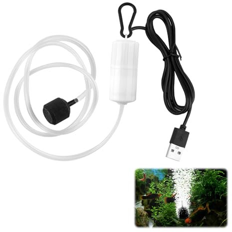 Mini Aquarium Air Pump Two Tube USB Fish Tank Air Pump, High Oxygen Output Fish Tank Bubbler with Air Stone, Silent Pumps - Portable USB Interface for Home Outdoor Use/Fishing/Fish Tanks