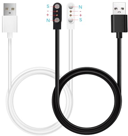 Xininyia 2-Pack for Zeacool C60/ APPBYER C60/COLMI C60/BSLIZHEN C60 Fitness Tracker Smart Watch Charger Magnetic Charging Cable Cord Black A+White B[Opposite Electrode Polarity,Only One Fit]
