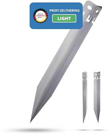 ID33® Profi Zelthering Light 4 Stück - V2A Edelstahl | Made in Germany | rostfrei, stabil & leicht, sicherer Halt, ideal für Trekking, Backpacking & Camping, robuste V2A Edelstahl-Ausführung