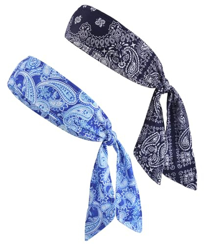 NiceYnn 2 x Sport-Stirnbänder mit Paisley-Muster, verstellbar, elastisch, Schweißband, rutschfest, Lauf-Kopfband, Fitness-Haarband für Ninja, Tennis, Fußball, Basketball, Fußball