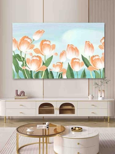 HSTANGKY Funda para TV Funda Protectora De Pantalla Resistente De Mezcla De Algodón Y Lino para Televisores LCD/LED Funda para Pantalla De Televisión-flower2||45-48inch