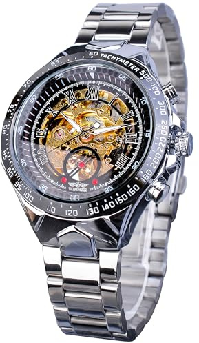 FORSINING Classic Sport Series Men's Skeleton Golden Gear Movement Steel Mechanical Luxury Fashion Automatic Mechanical Wrist Watches