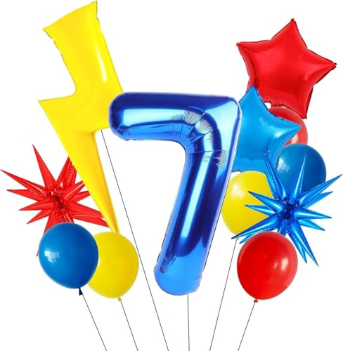 Luftballons Geburtstag 7 Jahre,12 Stück Blitz Luftballon 7. Geburtstag mit Bunte Latex Luftballons Folienballon für Kinder Babyparty Jubiläum
