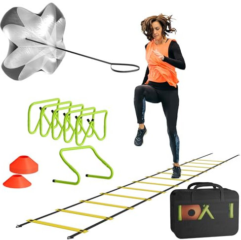 VANCHEMO Fussball Training Hürden Agility Trainingszubehör Set 6 Verstellbare Hürden 12 Scheiben Kegel Koordinationshürden Trainingsgerät für Multi-Sportarten Trainingshilfe