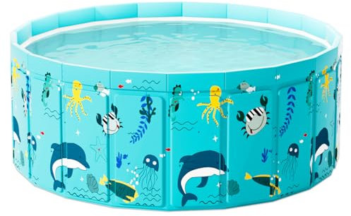 Alederways Piscine pliable pour chiens - Pataugeoire pour enfants et chiens - Épaisse - Antidérapante - Grande piscine intérieure et extérieure portable pour filles et garçons - Jouet d'eau (mer bleue