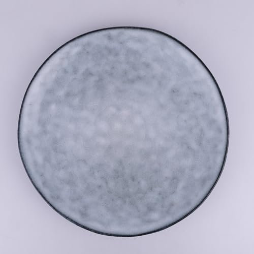 Lot de 6 assiettes plates 27,5 cm en grès, bleu avec bordure marron foncé, The Market