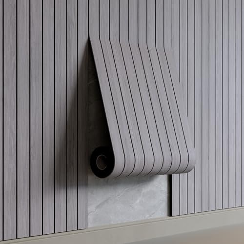 Panneau mural à lattes PVC autocollant 599 cm x 399 cm - Papier peint autocollant épais imitation bois gris 3D - Panneaux muraux insonorisants pour murs et plafonds