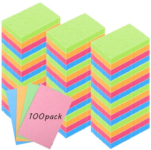 100pcs Cleaning Sponge Kitchen Sponges Pack Non-Scratch Cellulose Sponge Dish Sponges Cleaning Scrub Colored Spong Dishwashing Spong for Household Bathroom Cars Colorful Compressed Spongs