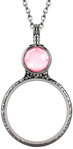 Lupen-Halskette für Damen, 10-fache Vergrößerung, Monokel-Halskette, Anhänger, Vintage-Leselupe, Rosa