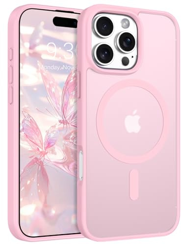 ROUMAYMAY Coque pour iPhone 16 Pro Max, Magnétique Fort [Compatible avec MagSafe] Mat Lisse Translucide Protection de Qualité Fine Mate Coque de Téléphone Aimanté pour iPhone 16 Pro Max Rose