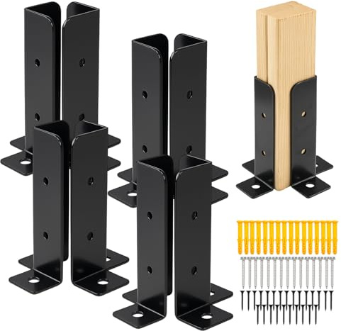 8 PCS Adjustable Deck Post Anchor Base Brackets, 1.37x1.51x5 Heavy-Duty Steel Post Base, Black Powder Coated, Rustproof, for 1.5x1.5 to 4x4 Wooden Columns, Includes Screws for Deck, Fence, Pergola