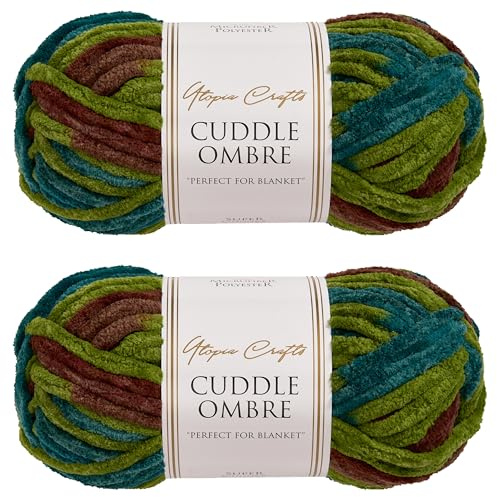 Utopia Crafts Cuddle Ombre Super Chunky Chenille Soft Yarn for Knitting and Crochet 2X 100g (Forest Mist)