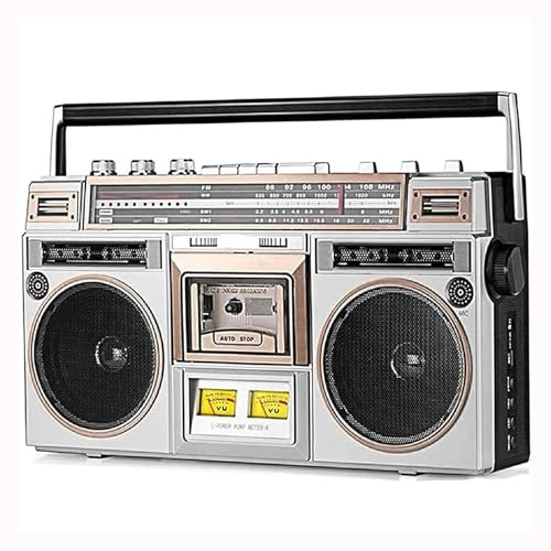 Vintage-Boombox im Retro-Stil der 80er Jahre, Bluetooth-Kassettenrekorder, mit AM/FM-Radio, CD-Wiedergabe, SD-Aufnahme, tragbarer Audio-Begleiter für Familienfeiern und Roadtrips