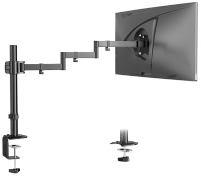 PUTORSEN 17 a 32 Pulgadas Soporte de Escritorio para Monitor - Brazo Extra Largo de 711 mm, Distancia mínima de la Pared de 115 mm con Plegado Flexible, Carga máxima de 9 kg, VESA 75/100 mm