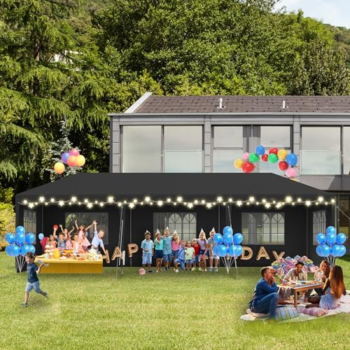 UISEBRT Pavillon 3x9m mit 8 Seitenwänden,Gartenpavillon Partyzelt Wasserdicht und UV-beständig,Sonnenpavillon Festpavillon für Garten, Party, Hochzeit,Anthrazit