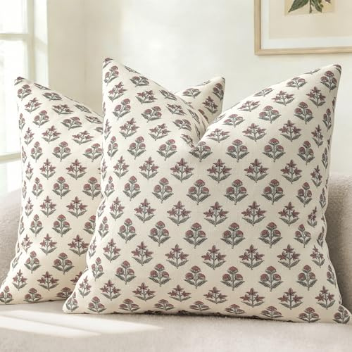 YCOLL Modernes Botanisches Vintage-Design Kissenbezug 40x40 2er Set Blumen Kissenbezüge, Sofakissen, Dekokissen für Sofa, Couch, Stuhl, Bett, Wohnzimmer Heimdekoration, Altrosa
