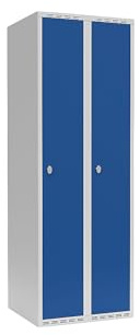 kaiserkraft | Spind Fydor | 2 Abteile | lichtGrau/Enzianblau | B 600 mm | Flache Dachform | Vorhängeschloss