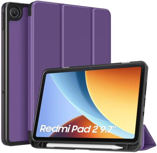 TiMOVO Cover per Xiaomi Redmi Pad 2 9,7 Pollici 2026 con Portapenne | Viola Profondo, TPU Morbido, Attivazione/Sospensione Automatica