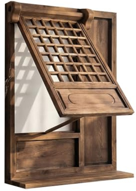 pujindu Finestra in Legno A Filo Parete per Casetta da Giardino con Mensola Espositiva per Studio