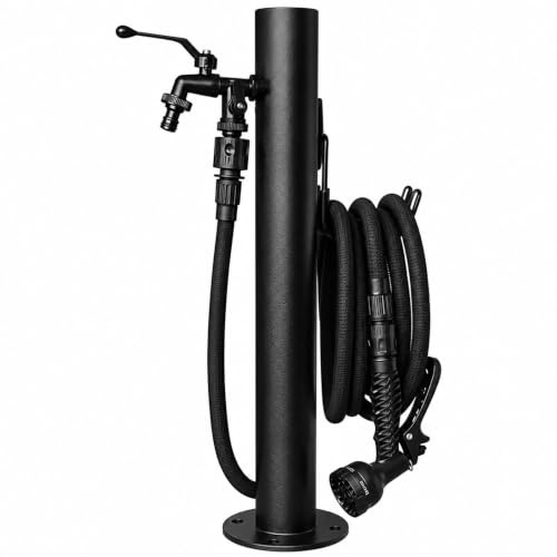 Fontana da Giardino Esterno Nera, Colonna Acqua Giardino Autoportante con Rubinetto Esterno Antigelo per L'irrigazione di Cortile Posteriore e Patio(6x95cm/2.4x37in)