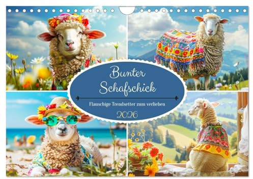 Bunter Schafschick. Flauschige Trendsetter zum verlieben (Wandkalender 2026 DIN A4 quer), CALVENDO Monatskalender: Die neuesten Designs in der zauberhaften Schafmode (CALVENDO Tiere)
