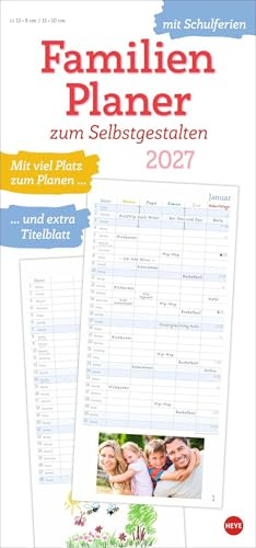 Familienplaner zum Selbstgestalten 2027: Blanko-Kalender zum Basteln mit extra Titelblatt für eine persönliche Gestaltung und viel Platz für Notizen. Familien-Kalender 2027. 21 x 45 cm.