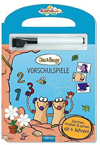 Trötsch Jan und Henry Schreib und wisch weg Pappenbuch Vorschulspiele: Beschäftigungsbuch Lernbuch Übungsbuch (Jan & Henry)