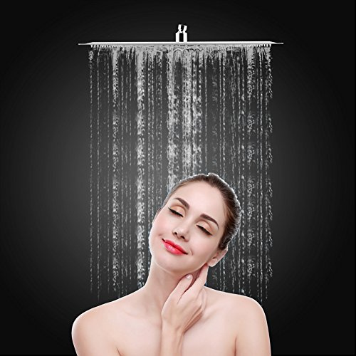 Pommeau de douche carré, 40 x 40 cm, pommeau de douche à pluie en acier inoxydable, chromé, ultra mince, douche, anticalcaire, haute pression, argenté