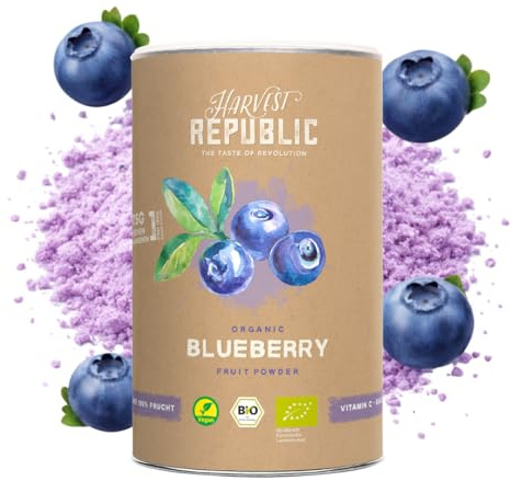 Harvest Republic Bio-Wildheidelbeerpulver aus gefriergetrockneten Früchten | Perfekt für Smoothie Bowls, Porridge und Frühstücksbowls | 100% Fruchtpulver ohne zugesetzten Zucker (125 g)