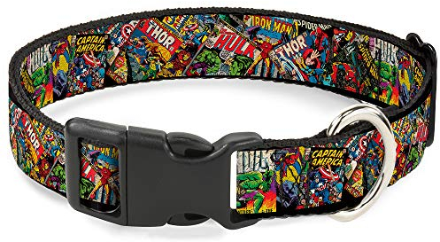 Hundehalsband, Kunststoff, Retro-Design, Marvel Comic Books gestapelt, Nahaufnahme, 27,9 bis 43,2 cm breit