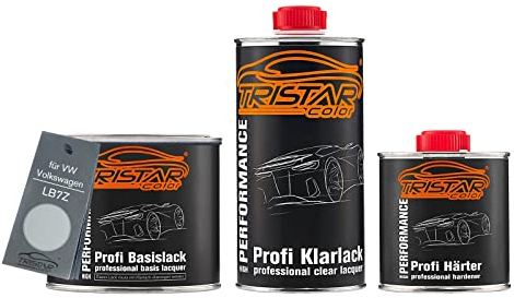 TRISTARcolor Autolack Set Dose spritzfertig für VW/Volkswagen LB7Z Satinsilber Metallic/Satin Silver Metallic Basislack + 2K Klarlack 1,25L