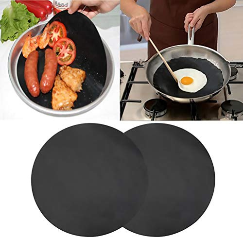 2 Pack 24cm Round Teflon Non-Stick High Temperature Pan Frying Pan Liner Sheet Cooking Wok Sheet Pad for Kitchen BBQ Baking