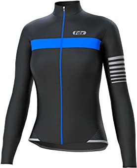 FDX Womens All Day Cycling Jersey Long Sleeve Top Thermal MTB Winter Jackets (Black/Blue, Small)