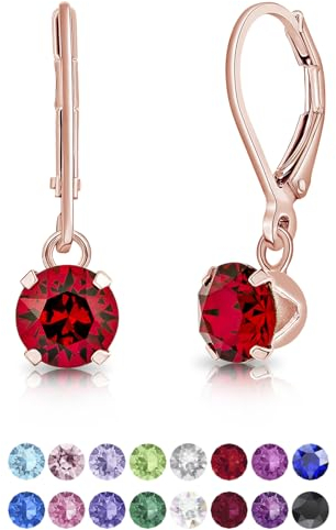Orecchini Donna Oro Rosa con Cristalli Rossi Rubino - Orecchini Pendenti Oro - Orecchini Rossi - Orecchini a Monachella - Orecchini Donna Eleganti - Orecchini Rubino