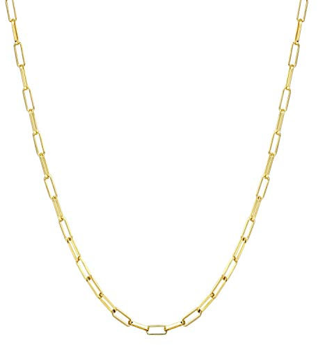 ALEXCRAFT Gold Chain Necklace - Long 14ct Gold Plated Paperclip Necklace for Women, Girls & Men