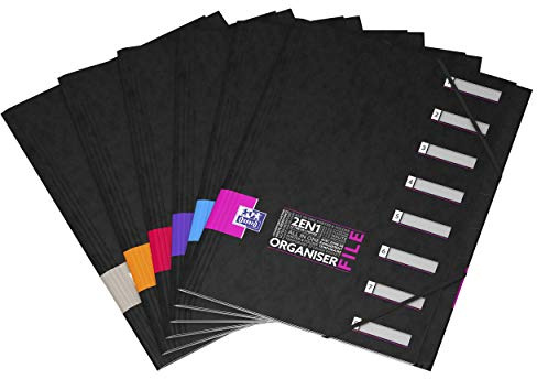 Oxford Ordnungsmappe mit 8 Fächern, A4-Format, elastischer Verschluss, laminiert, Farbe zufällig