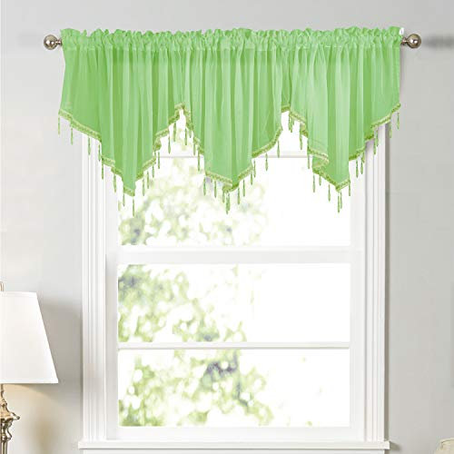 Molaxhome Rideau festonné en dentelle transparente avec perles de cristal à suspendre pour cuisine, chambre à coucher 63inch Vert
