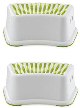 Straame Sturdy Step Stool for Bathroom, Practical Non-Slip Toilet Step in White and Green for Kids, Multiuse Booster Step, Toddler Potty Training (Green, 2)