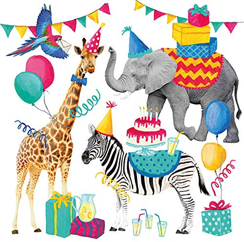 20 Servietten Zootiere in Partystimmung | Giraffe | Elefant | Zebra | Kinder | Geburtstag 33x33cm