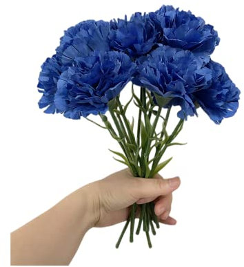 Rikyo 28 cm Blumensträuße mit 10 Stängel-Nelken, UV-beständig, kein Verblassen, künstliche Mini-Nelkenblüten, Seidenblüten, für Foto-Requisiten, Heimparty und Hochzeitsdekoration (dunkelblau)