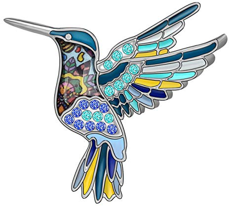 WEVENI Cute Emaille Kolibrin Brosche Vögel Pins Schmuck Geschenke Für Frauen Mädchen Damen Kleidung Kolibri Zubehör (Blau)