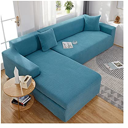 Daesar Überwürfe Sofabezug L Form 2er Set, Couchbezug Wasserdicht für Eckcouch Eisblau Sofahusse Ecksofa 3 Sitzer 190-230