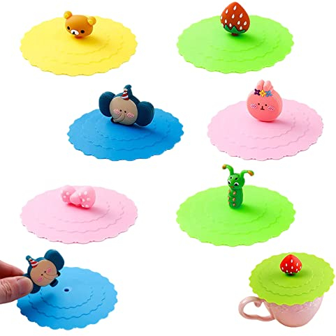 6 PCS Couvercle de Tasse en Silicone Réutilisables Anti Poussière Cup Lid Couvercles de Tasse de Qualité Alimentaire pour thé à Café et thé avec Couvercle