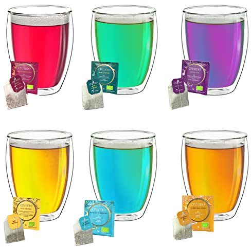 Creano doppelwandige Gläser 400ml „DG-Hoch“, 6er Set + 6x hochwertiger Kräutertee oder Früchtetee gratis