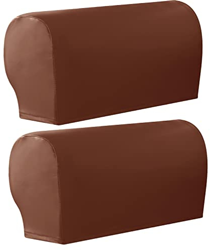 GUYIRT 1 Paar Sofas Armlehnenschoner, PU-Leder-Stretch Sofa Armlehnenbezüge Anti-Rutsch Möbel Protector Schonbezüge für Sessel Sofa Couches Recliner-Orange