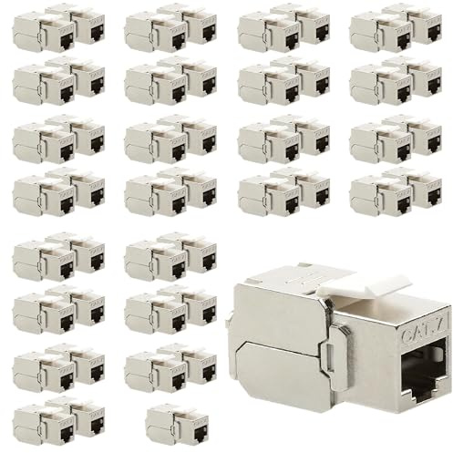 48x RJ45 CAT 7 Keystone Modul 10 GBit/s, 600 MHz, POE, Jack Buchse werkzeuglos für Leerdose, Patchpanel, CAT8 CAT7 CAT7A CAT6A CAT6 Netzwerkkabel AWG 22-26 Verlegekabel Ethernet LAN Kabel Lankabel